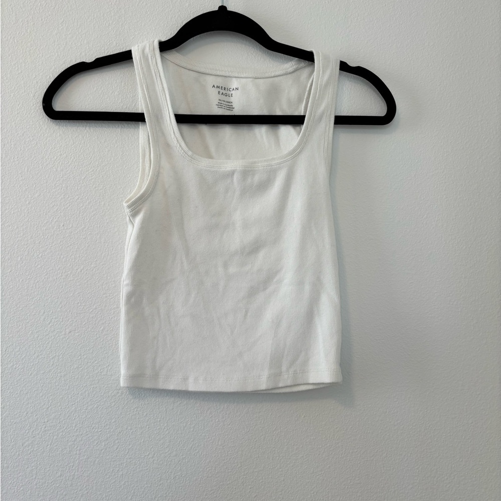 American Eagle Outfitters Women's White and Black Cropped Tank Top